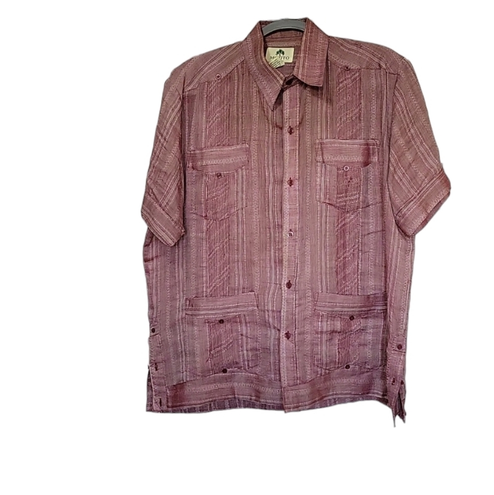 Mojito Collection Men's Linen Button Down Burgundy Shirt- Large